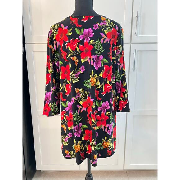 ATTITUDES By Renee Liquid Knit Reversible Top Women XL V-neck Long Sleeve Floral - Picture 5 of 14